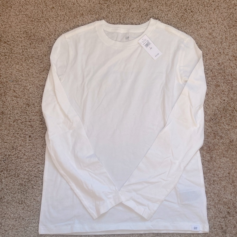 NWT Gap plain long sleeve T-shirt, white, L/10 with tag on front